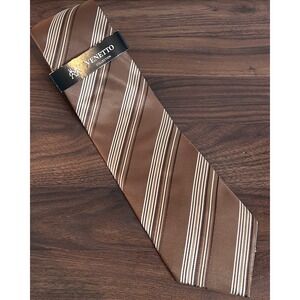 NWT Venetto Collection Mens Brown Striped Polyester Necktie Classic Formal Tie